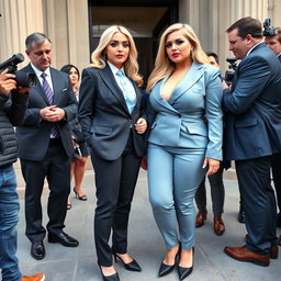 A vibrant full-length photographic image of a stunning, ultra-curvy young woman with a sweet thin face and glamorous blonde hair