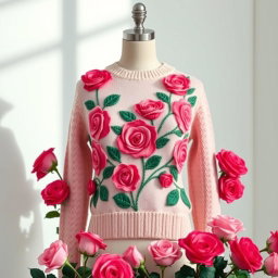 A stylish women's sweater featuring an elegant rose pattern intricately woven into the fabric