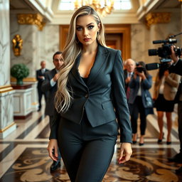 A captivating young woman with a sexy, sweet, thin face and ultra curvy body, featuring long blonde hair
