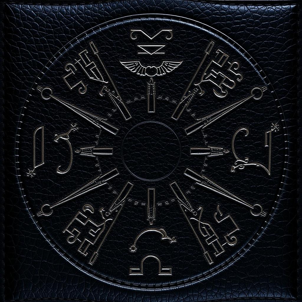A striking and stylish representation of the zodiac signs, intricately designed in a black leather texture