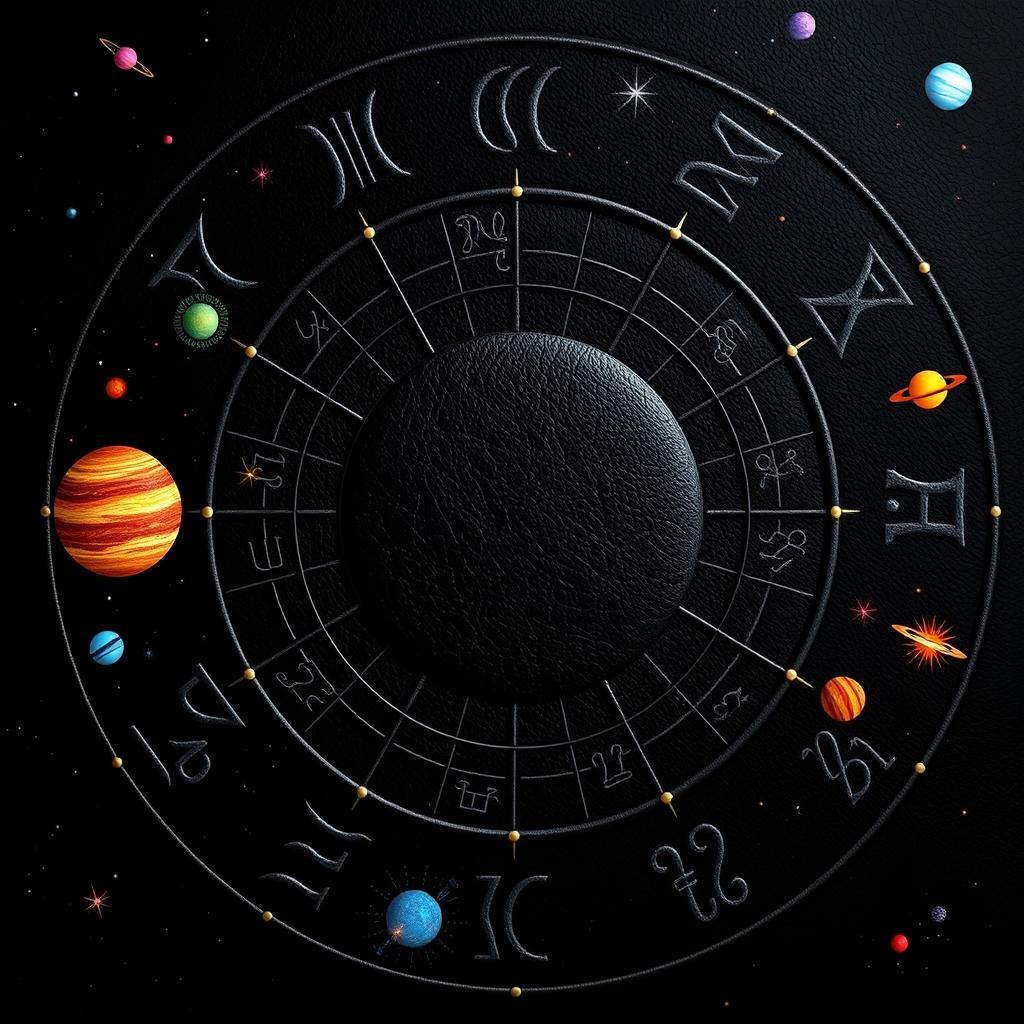 A breathtaking depiction of the zodiac signs, each intricately designed and highlighted in elegant black leather textures