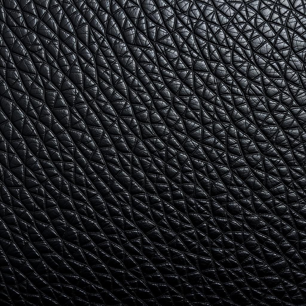 A close-up view of black leather texture, showcasing the intricate details of the grain, with a rich, lustrous finish