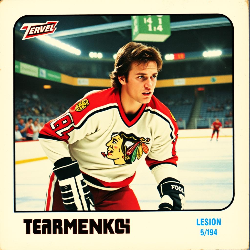 A vintage hockey trading card featuring a male professional hockey player in an action pose on the ice