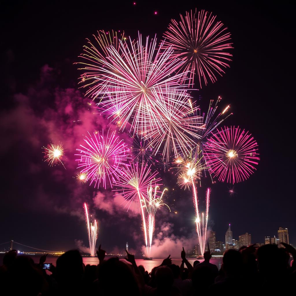 A stunning night sky filled with vibrant and colorful fireworks bursting in various shapes and sizes