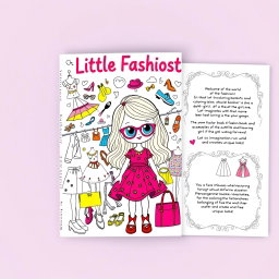 A vibrant and engaging cover design for a coloring book titled 'Color the World of a Little Fashionista'