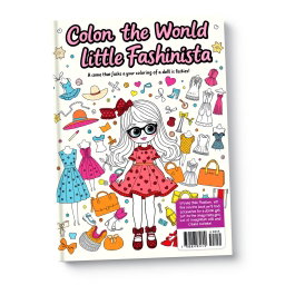 A vibrant and engaging cover design for a coloring book titled 'Color the World of a Little Fashionista'