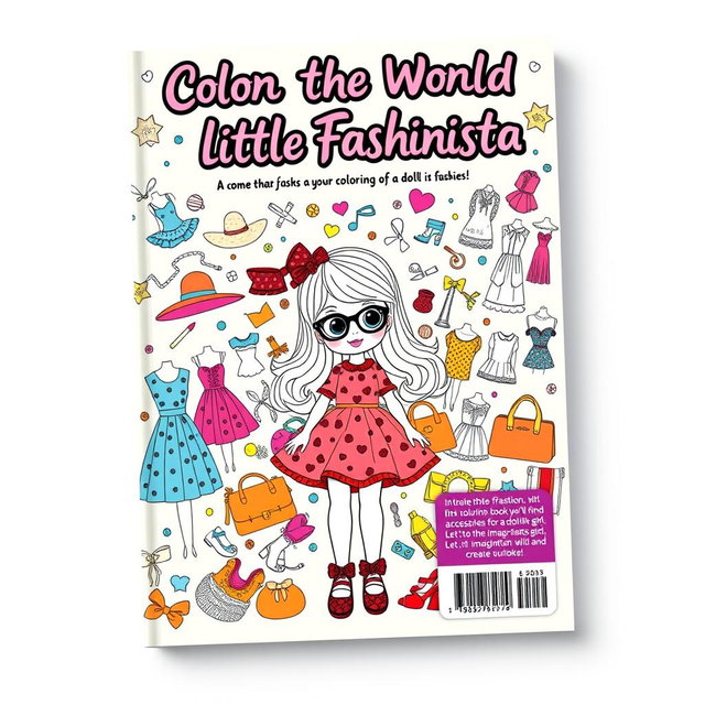 A vibrant and engaging cover design for a coloring book titled 'Color the World of a Little Fashionista'