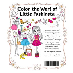 A vibrant and engaging cover design for a coloring book titled 'Color the World of a Little Fashionista'