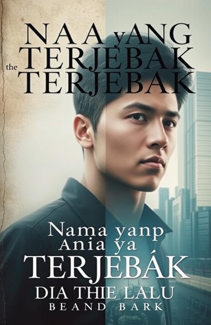 A captivating book cover for a Wattpad story titled 'Nama yang Terjebak di Masa Lalu'