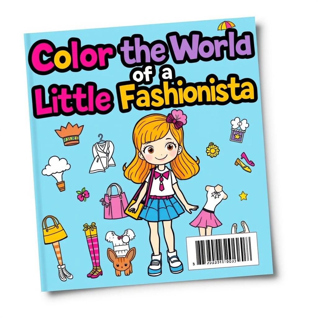 Design a captivating cover for a coloring book, featuring a playful and fashionable theme aimed at young girls