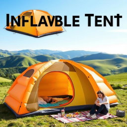 An innovative inflatable travel tent set up in a picturesque outdoor setting, showcasing its ease of use and versatility
