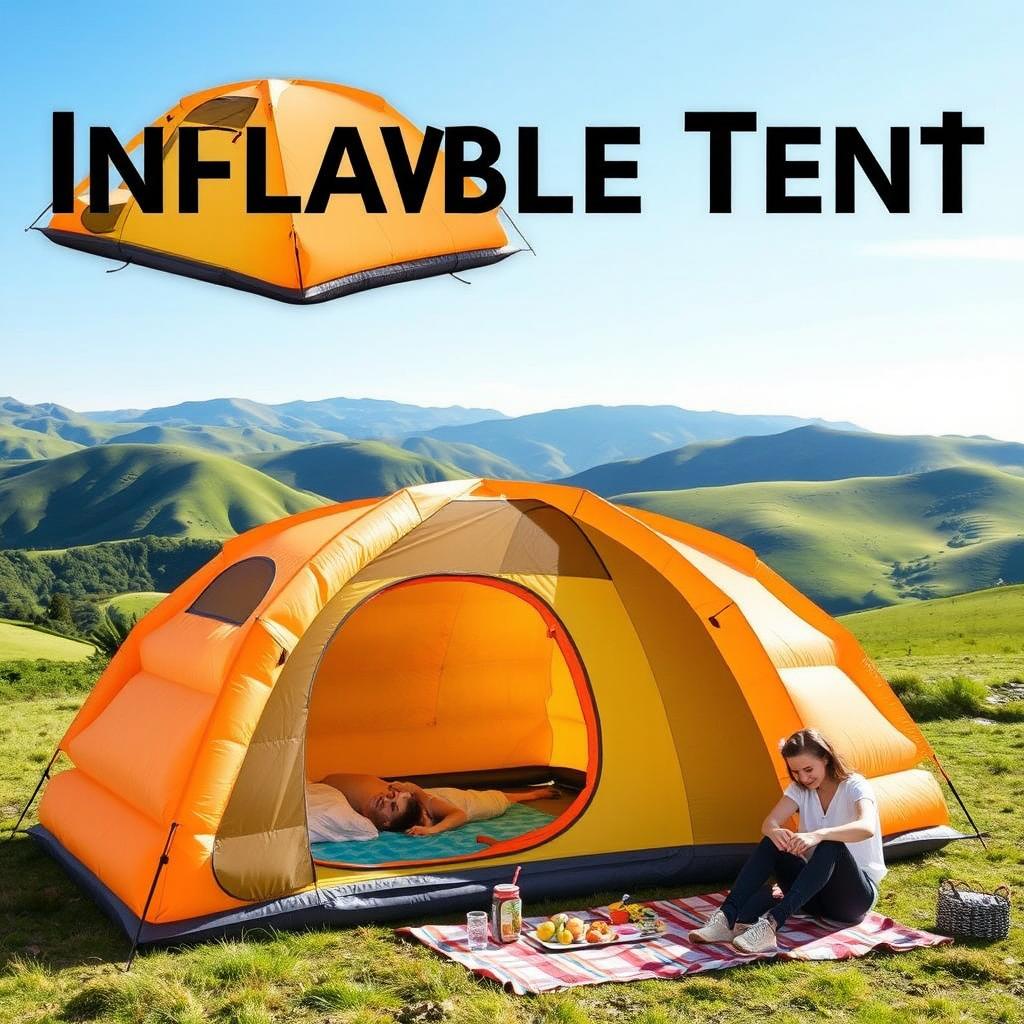 An innovative inflatable travel tent set up in a picturesque outdoor setting, showcasing its ease of use and versatility