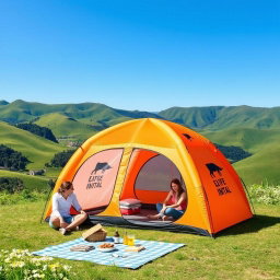 An innovative inflatable travel tent set up in a picturesque outdoor setting, showcasing its ease of use and versatility