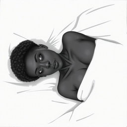A black woman in a drawing style, with short, curly hair shaved on the sides