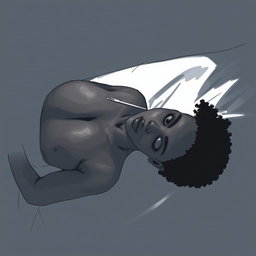 A black woman in a drawing style, with short, curly hair shaved on the sides