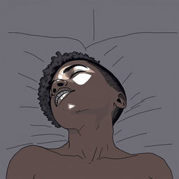 A black woman in a drawing style, featuring short, curly hair shaved on the sides