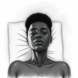 A black woman in a drawing style, featuring short, curly hair shaved on the sides