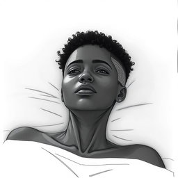A black woman in a drawing style, featuring short, curly hair shaved on the sides
