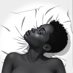 A black woman in a drawing style, featuring short, curly hair shaved on the sides
