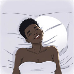 A black woman in a drawing style, with short, curly hair shaved on the sides