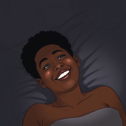 A black woman in a drawing style, with short, curly hair shaved on the sides