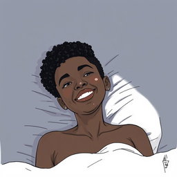 A black woman in a drawing style, with short, curly hair shaved on the sides