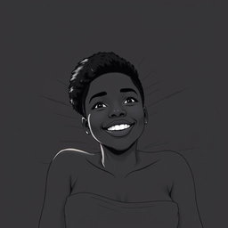 A black woman in a drawing style, with short, curly hair shaved on the sides