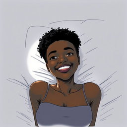A black woman in a drawing style, with short, curly hair shaved on the sides