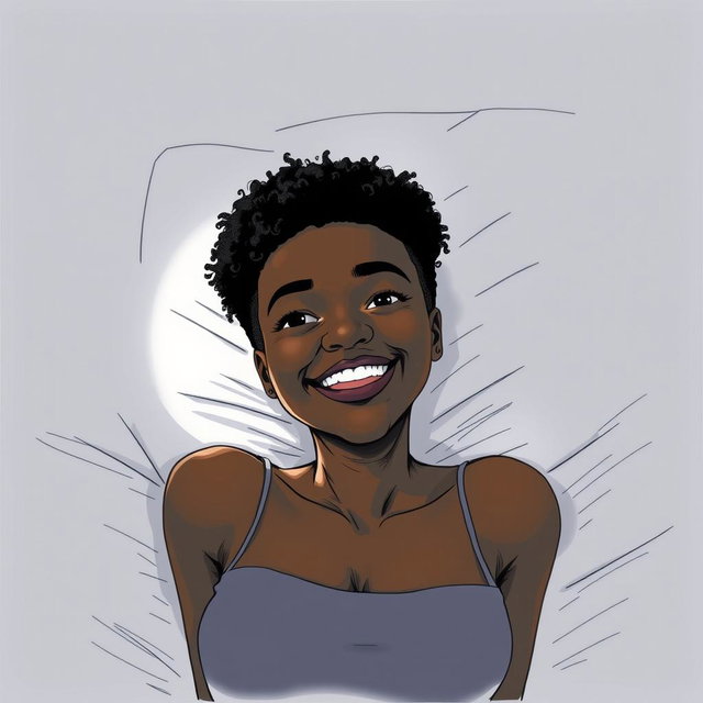 A black woman in a drawing style, with short, curly hair shaved on the sides