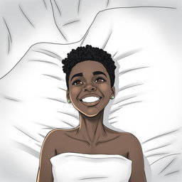 A black woman in a drawing style, with short, curly hair shaved on the sides
