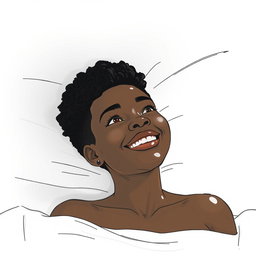 A black woman in a drawing style, with short, curly hair shaved on the sides