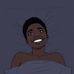 A black woman in a drawing style, with short, curly hair shaved on the sides