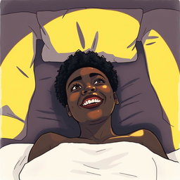 A black woman in a drawing style, with short, curly hair shaved on the sides
