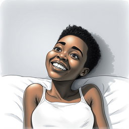 A black woman in a drawing style, with short, curly hair shaved on the sides