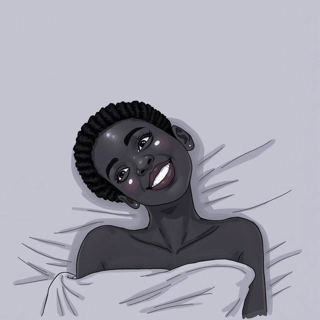 A black woman in a drawing style, featuring short, curly hair shaved on the sides