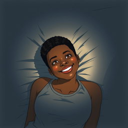A black woman in a drawing style, featuring short, curly hair shaved on the sides