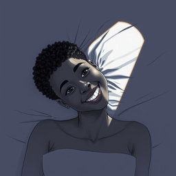 A black woman in a drawing style, featuring short, curly hair shaved on the sides