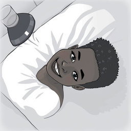 A black woman in a drawing style, featuring short, curly hair shaved on the sides