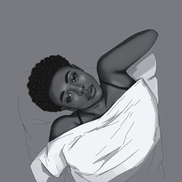 A black woman in a drawing style, featuring short, curly hair shaved on the sides