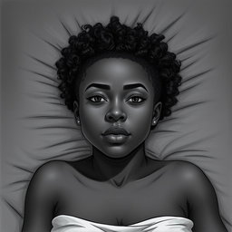 A black woman in a drawing style, featuring short, curly hair shaved on the sides