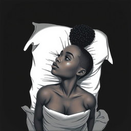 A black woman in a drawing style, featuring short, curly hair shaved on the sides