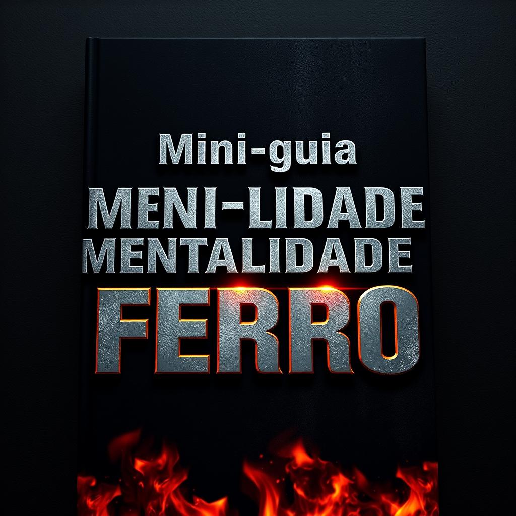 A bold and intense book cover design featuring the title 'Mini-guia Mentalidade de Ferro' in bold, metallic, and slightly embossed typography