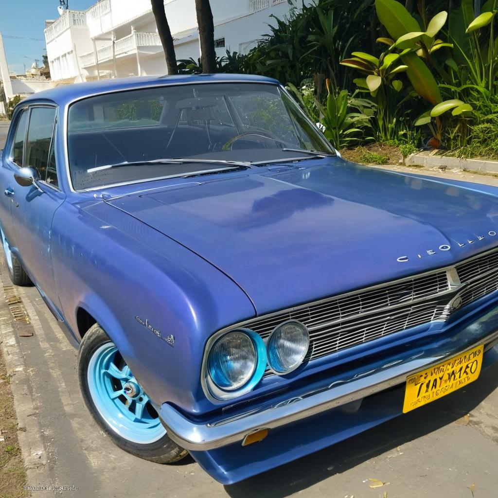 Timeless Elegance: Classic Blue Sedan in the Park