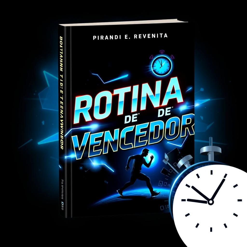 A dynamic and energetic book cover design featuring the title 'Rotina de Vencedor' in bold, futuristic typography