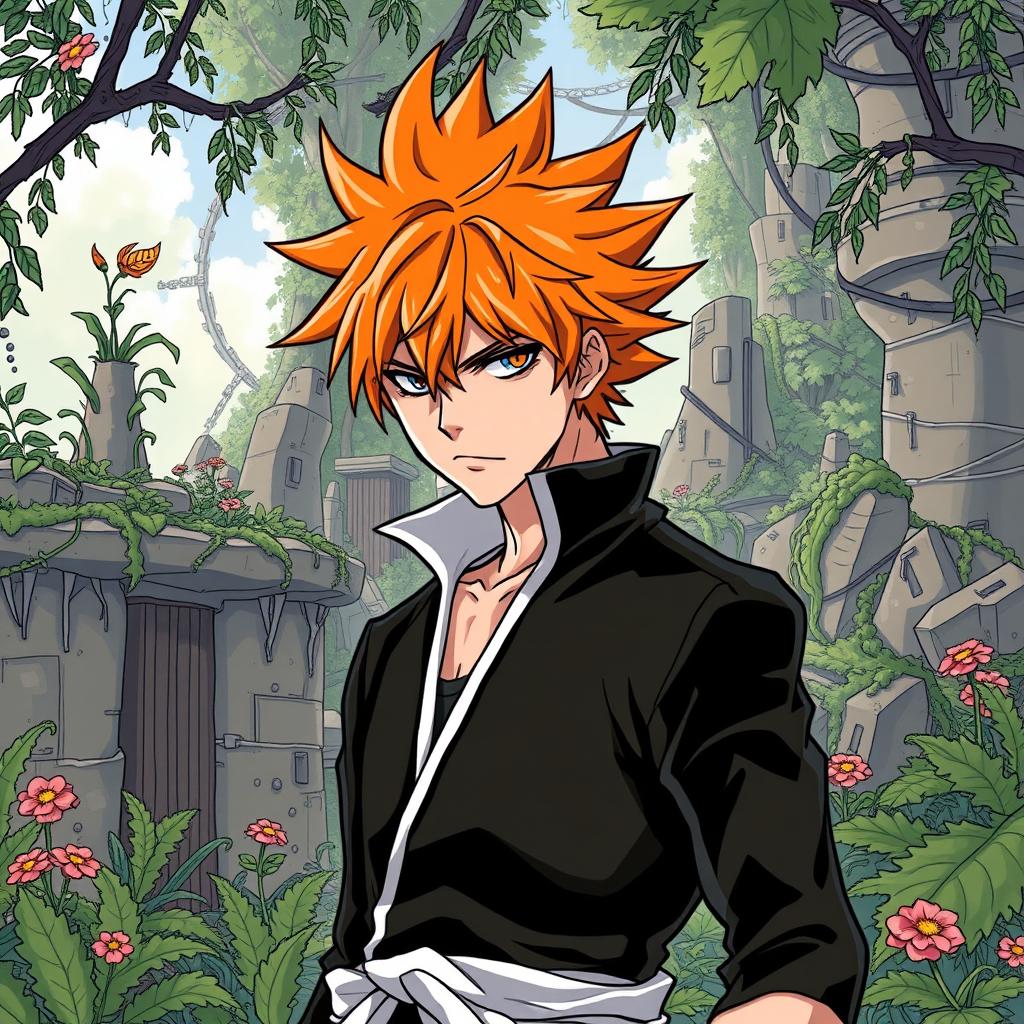 An artistic representation of Ichigo from 'Bleach' reimagined in the unique art style of 'Dr