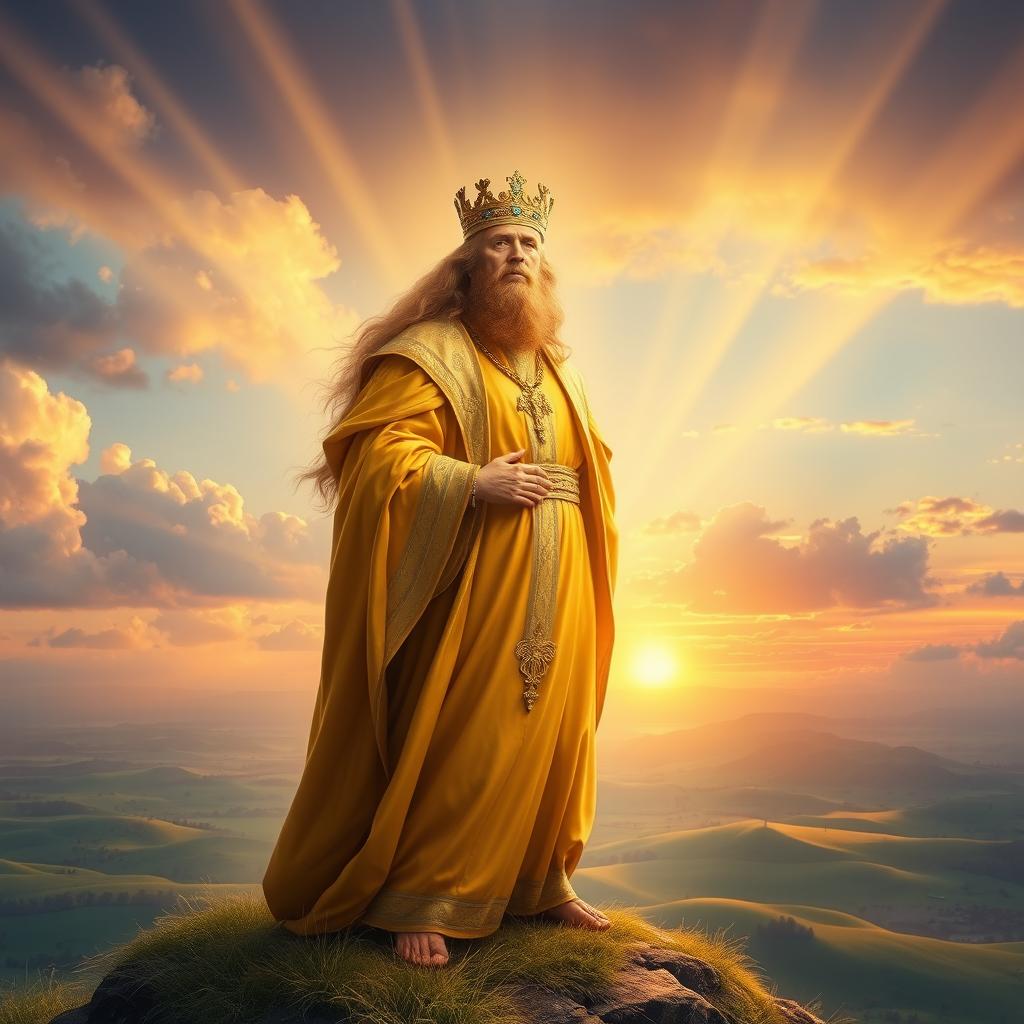 A majestic and powerful scene depicting the "King of Kings," surrounded by an ethereal glow