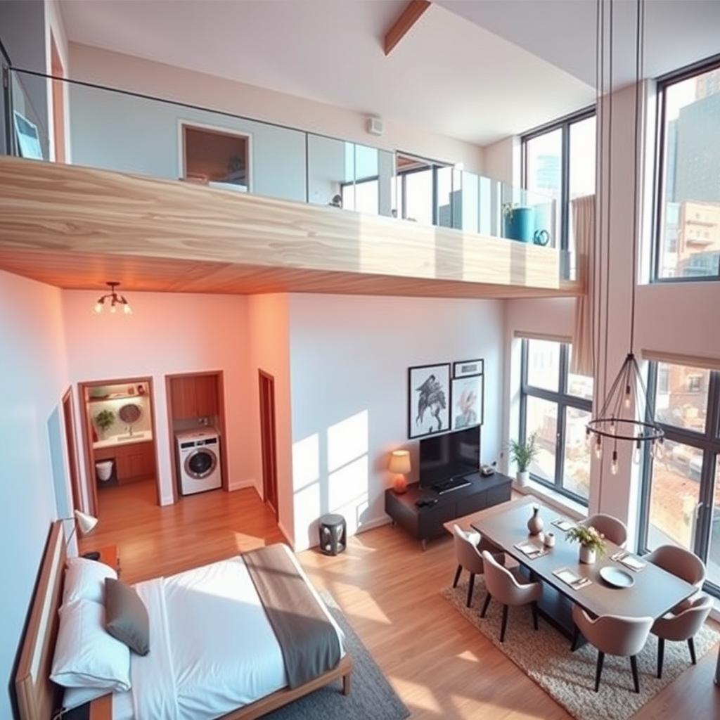 A modern apartment featuring a loft design