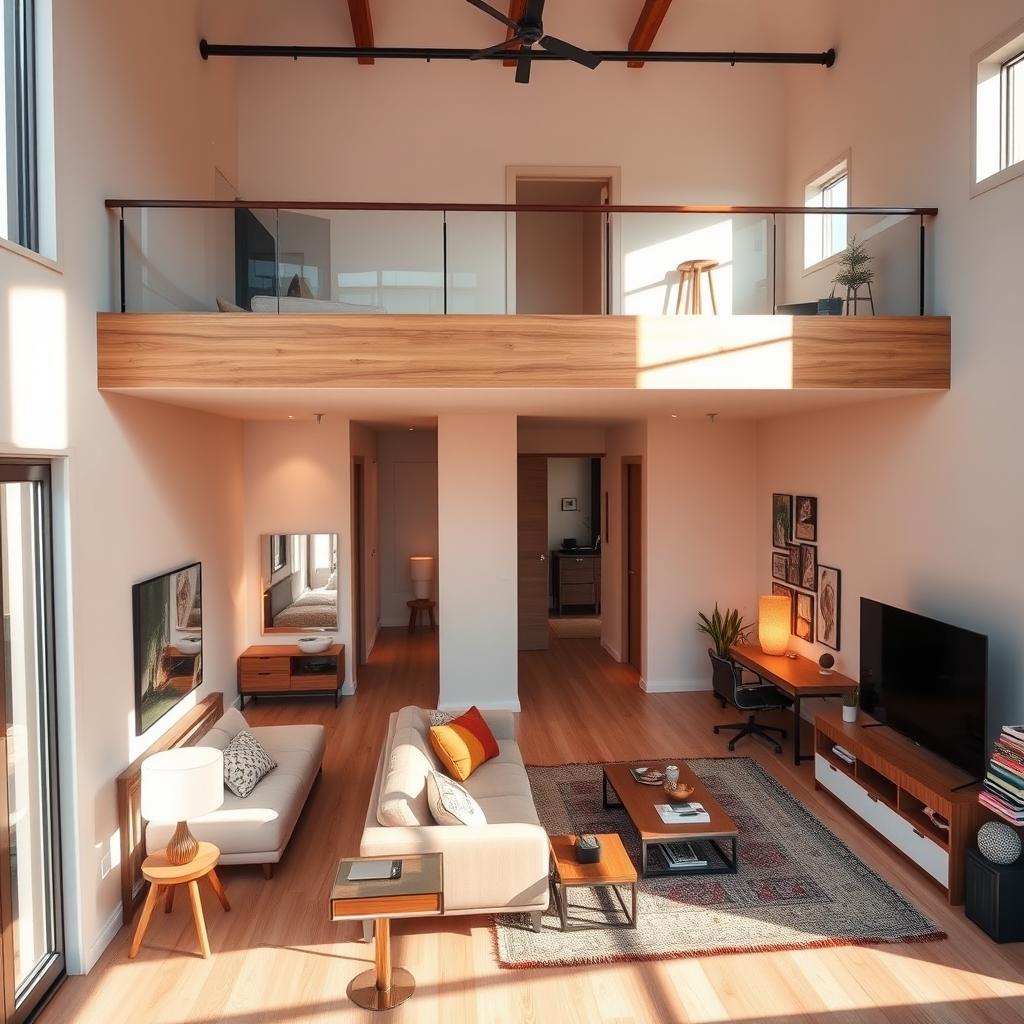 A modern apartment featuring a loft design
