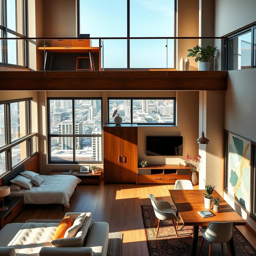 A sleek and modern apartment featuring an open loft design
