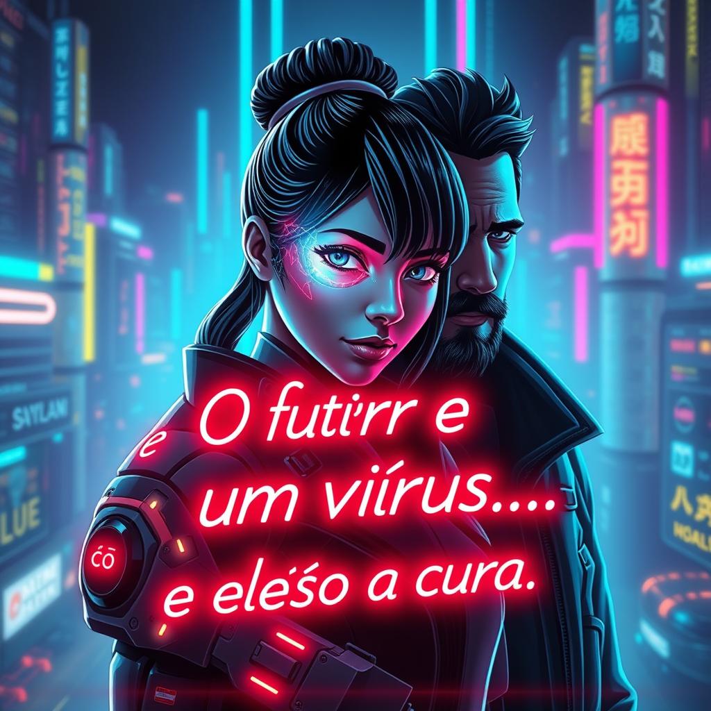 An eye-catching neon design featuring Kira and Drake prominently